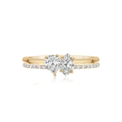 Two Band Two Diamond Pave and Gold Ring