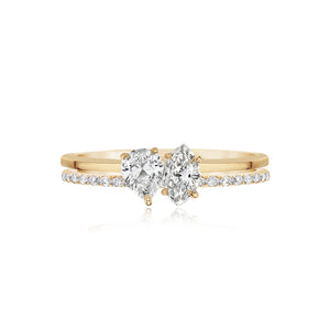 Two Band Two Diamond Pave and Gold Ring