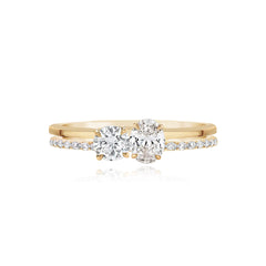 Two Band Two Diamond Pave and Gold Ring