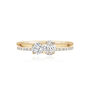 Two Band Two Diamond Pave and Gold Ring