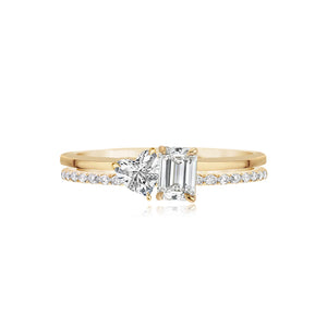 Two Band Two Diamond Pave and Gold Ring