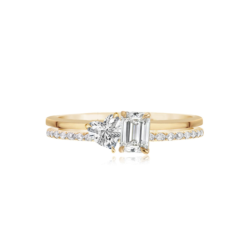 Two Band Two Diamond Pave and Gold Ring