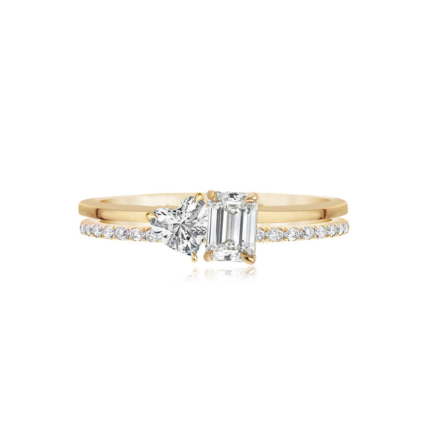 Two Band Two Diamond Pavé and Gold Ring, crafted for fine gold jewelry collections.