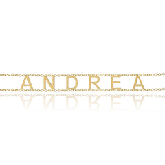 Double Chain Gold Name Bracelet in 14k gold, elegant custom personalized luxury jewelry.