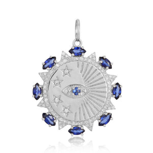 Evil Eye and Star With Blue Sapphire Medallion Charm