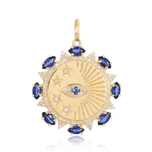 Load image into Gallery viewer, Evil Eye and Star With Blue Sapphire Medallion Charm
