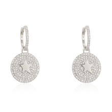 Load image into Gallery viewer, Pave Hanging Disc with Gold Star Huggies
