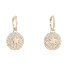 Load image into Gallery viewer, Pave Hanging Disc with Gold Star Huggies

