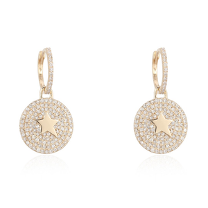 Pave Hanging Disc with Gold Star Huggies