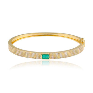 Emerald Cut Gemstone Pave Bangle