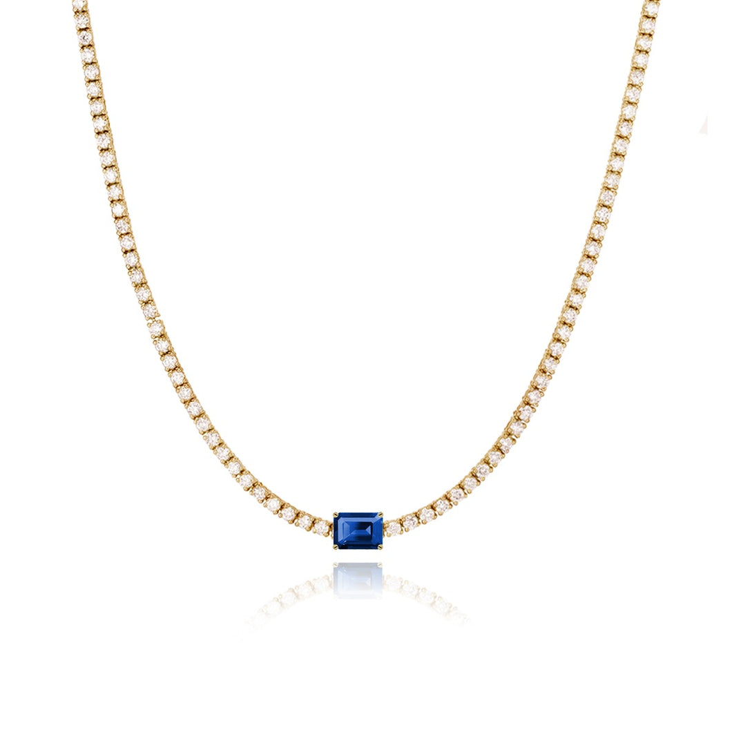 Emerald Cut Gemstone Tennis Necklace