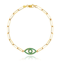 Load image into Gallery viewer, Gemstone Evil Eye Small Paperclip Bracelet
