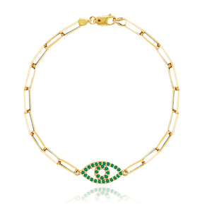 Gemstone Evil Eye Small Paperclip Bracelet