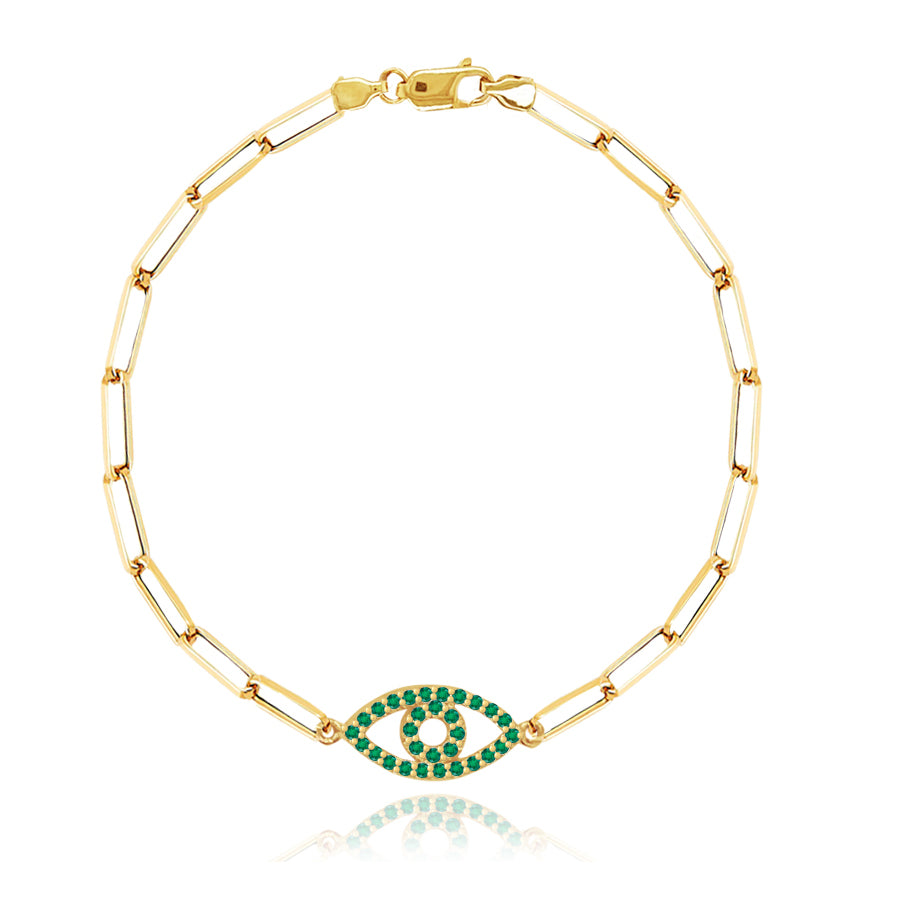 Gemstone Evil Eye Small Paperclip Bracelet