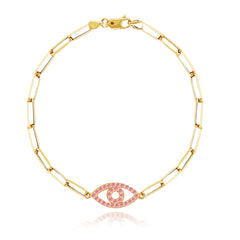 Gemstone Evil Eye Small Paperclip Bracelet