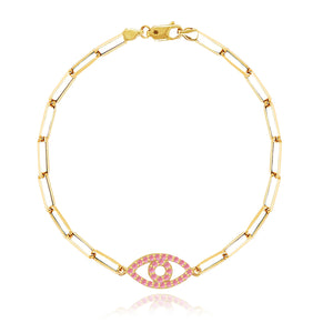 Gemstone Evil Eye Small Paperclip Bracelet