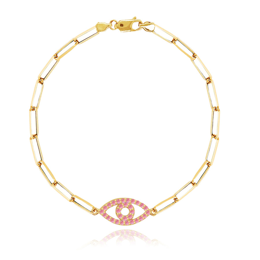 Gemstone Evil Eye Small Paperclip Bracelet