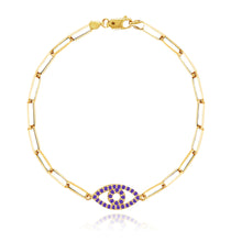 Load image into Gallery viewer, Gemstone Evil Eye Small Paperclip Bracelet
