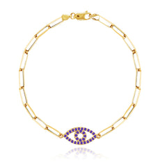 Gemstone Evil Eye Small Paperclip Bracelet