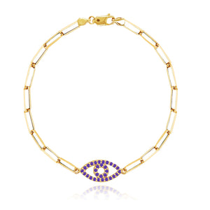 Gemstone Evil Eye Small Paperclip Bracelet