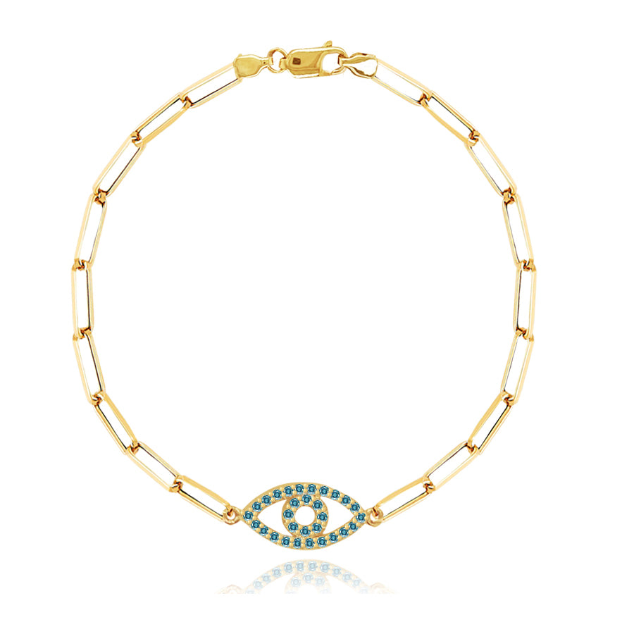Gemstone Evil Eye Small Paperclip Bracelet