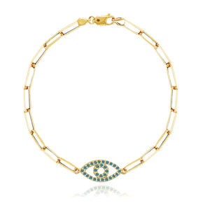 Gemstone Evil Eye Small Paperclip Bracelet