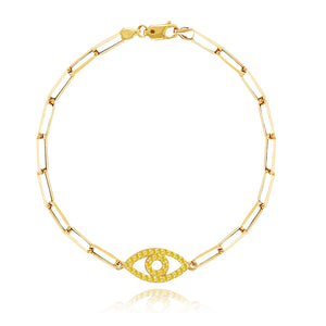 Gemstone Evil Eye Small Paperclip Bracelet