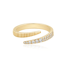 Fluted Swirl Gold and Pave Ring