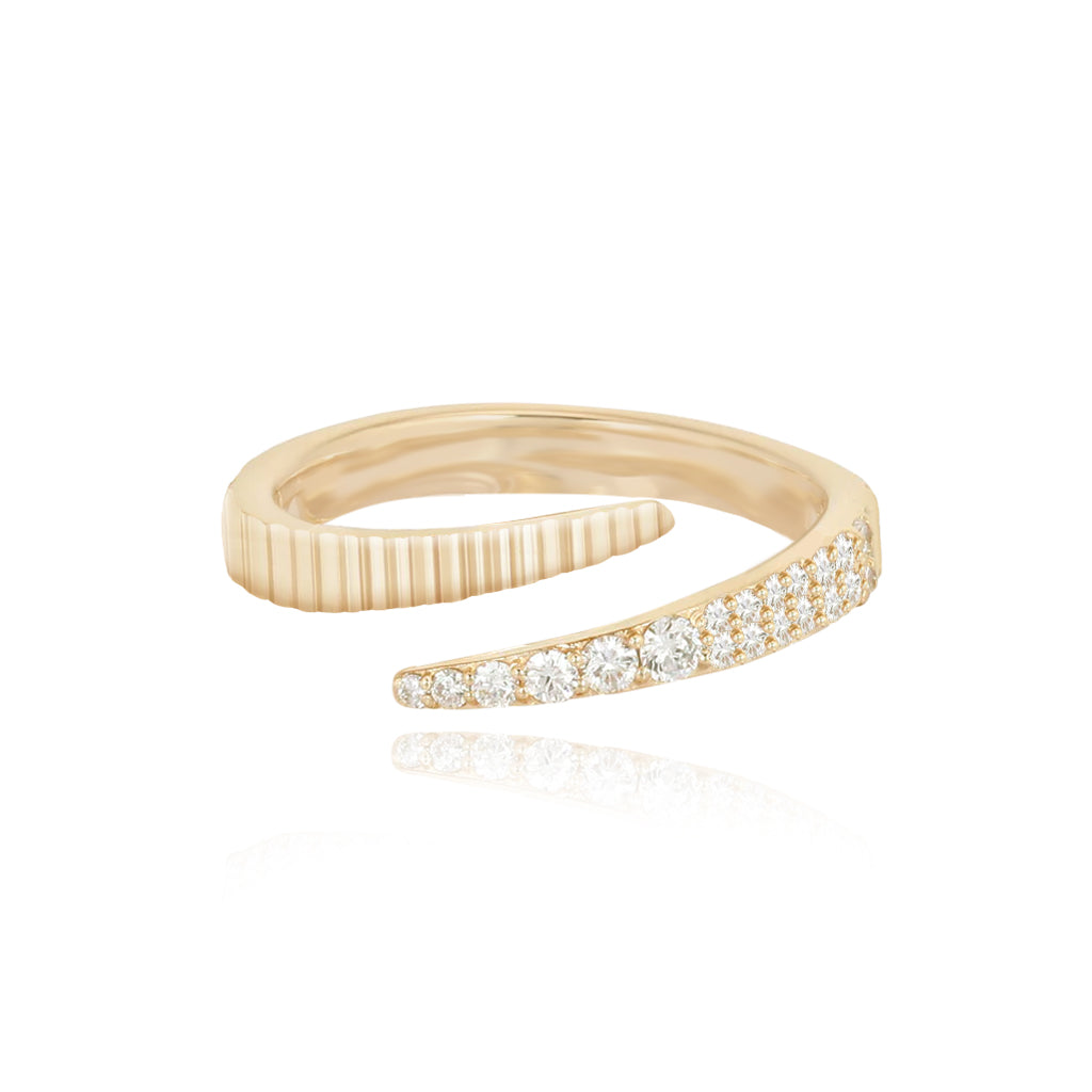 Fluted Swirl Gold and Pave Ring