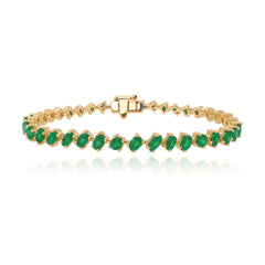Gemstone multi shape tennis bracelet in 14k gold, colorful and elegant fine jewelry choice.