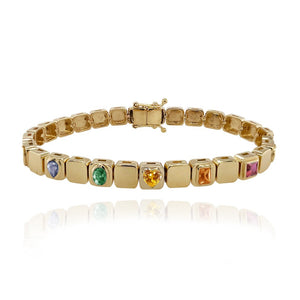 Large Golden Square Multi Shape Rainbow Bracelet