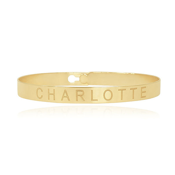 Gold Engraved Clip-on Bangle in 14k gold, affordable luxury jewelry for girls everyday wear.