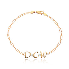 Load image into Gallery viewer, Gold Initials and Bezel Paperclip Bracelet
