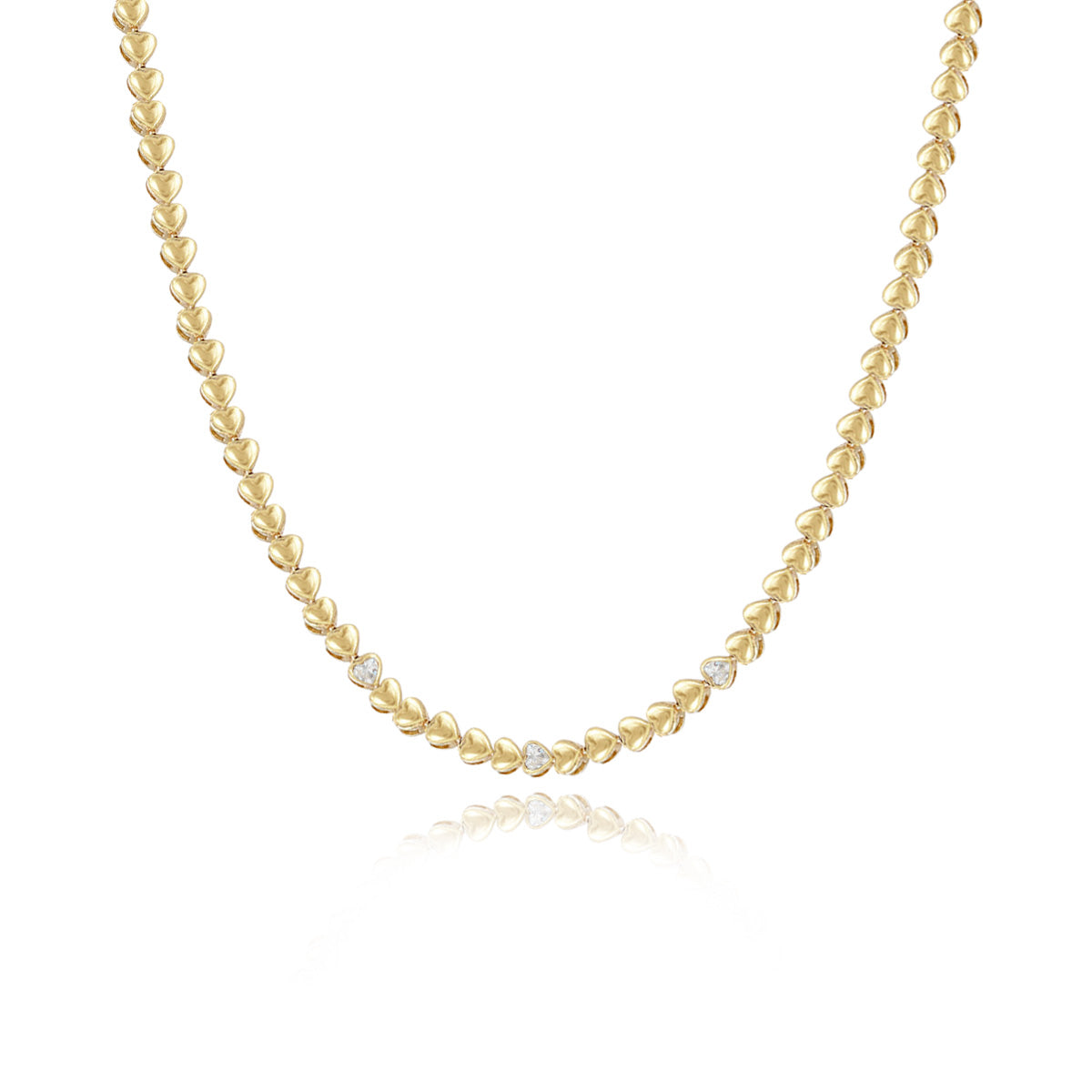 Golden Heart Three Diamond Tennis Necklace