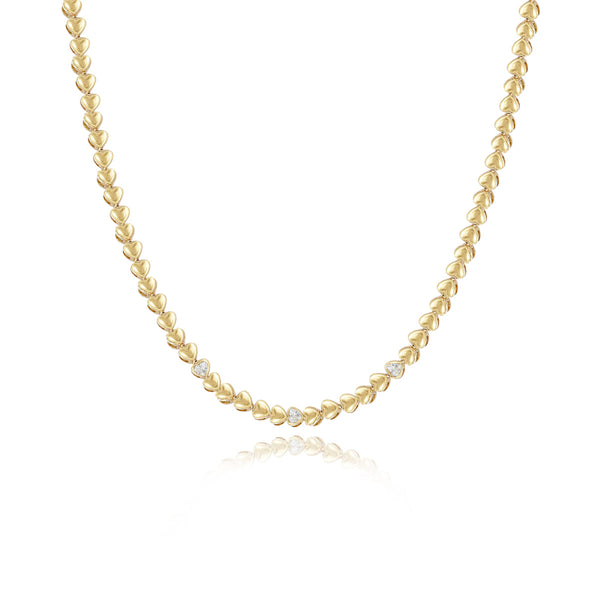 Golden Heart Three Diamond Tennis Necklace