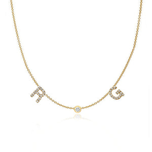 Two Pave Initials and Bezel Necklace