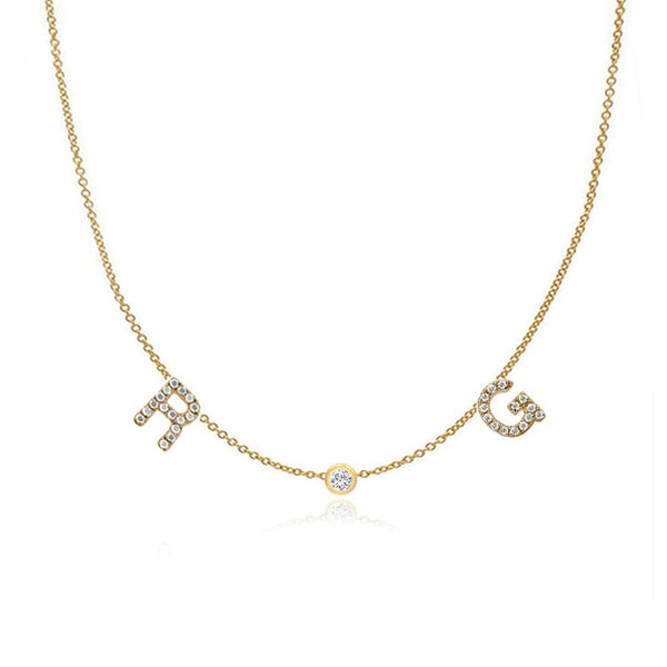 Two Pave Initials and Bezel Necklace