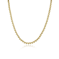Golden Heart Tennis Necklace crafted in gold with heart-shaped stones, perfect romantic luxury jewelry