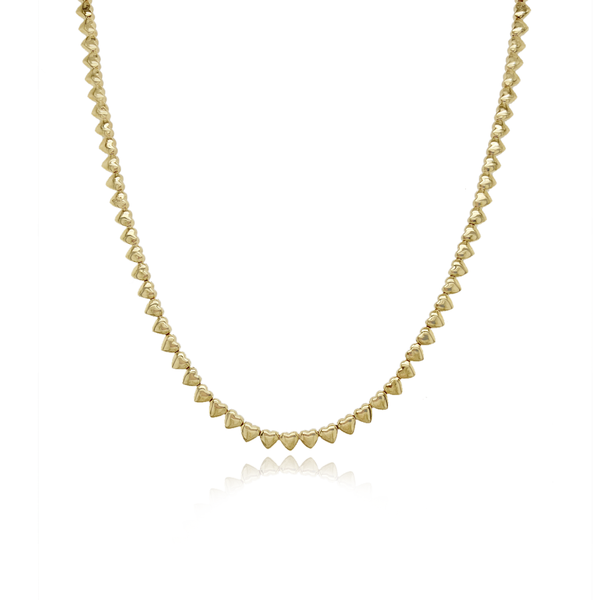 Golden Heart Tennis Necklace crafted in gold with heart-shaped stones, perfect romantic luxury jewelry