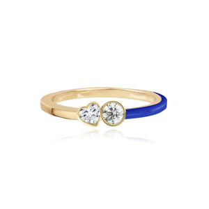 Two-Diamonds Bezel Half Enamel Half Gold Ring