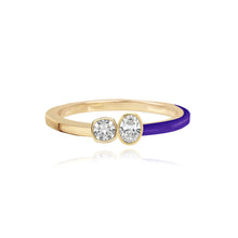 Load image into Gallery viewer, Two-Diamonds Bezel Half Enamel Half Gold Ring
