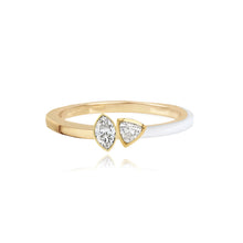 Load image into Gallery viewer, Two-Diamonds Bezel Half Enamel Half Gold Ring

