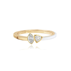 Two-Diamonds Bezel Half Enamel Half Gold Ring