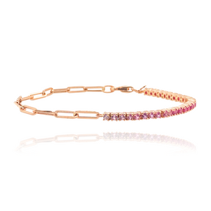 Half & Half Gemstone Tennis Paperclip Bracelet