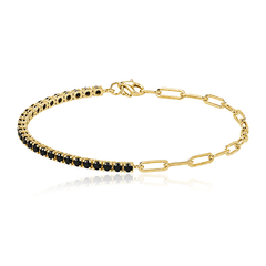 Half & Half Gemstone Tennis Paperclip Bracelet