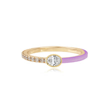 Load image into Gallery viewer, Half Pave and Half Enamel Solitaire Bezel Diamond Ring
