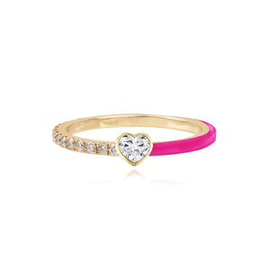 Half Pave and Half Enamel Solitaire Bezel Diamond Ring