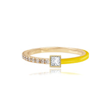 Load image into Gallery viewer, Half Pave and Half Enamel Solitaire Bezel Diamond Ring
