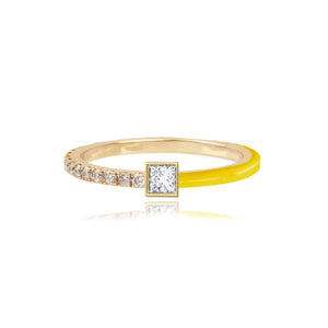 Half Pave and Half Enamel Solitaire Bezel Diamond Ring