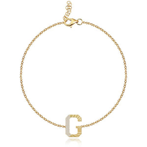 Fluted Side Pave Initial Bracelet